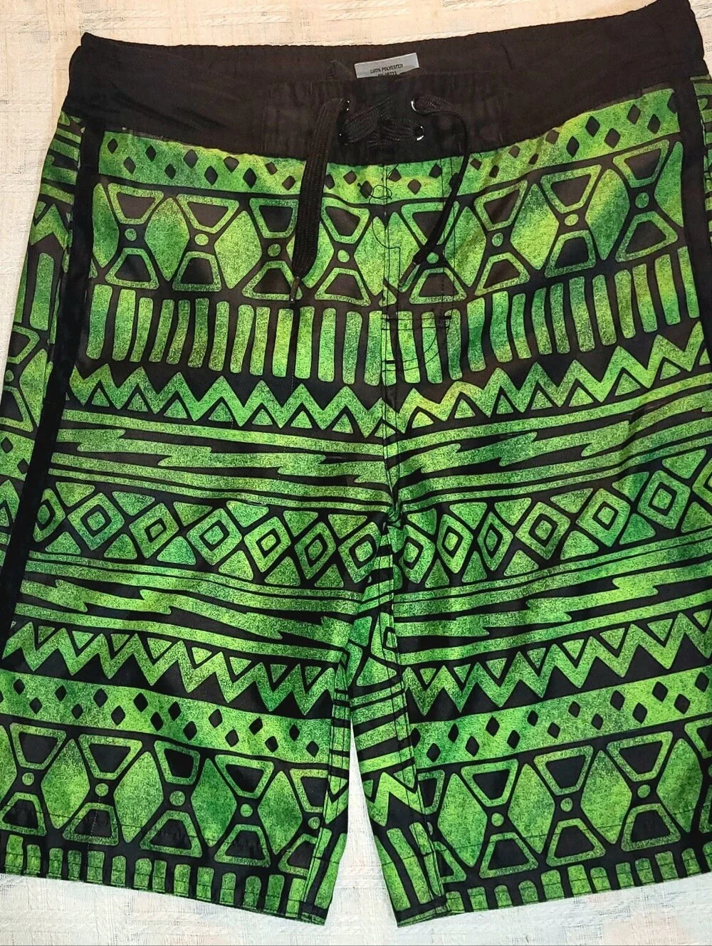 Boys Green Tribal Print Swim Shorts with Elastic Waist Size 8/10